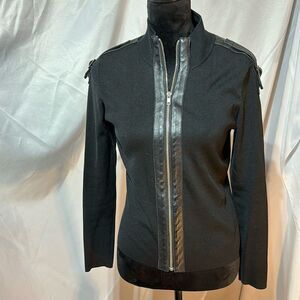 INC Knit Black Sweater with Leather Trim Size M